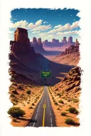 desert landscape with a road that splits with a sight in the middle that says choose your own path tattoo design idea