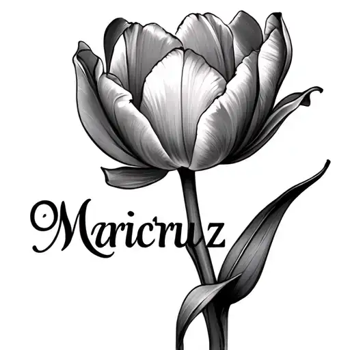 the name Maricruz inside of a tulip drawing tattoo design idea