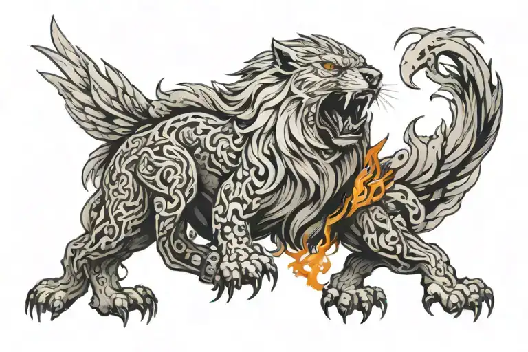 Lion, Tiger, Eagle, Wolf, Dragon breathing fire tattoo design idea