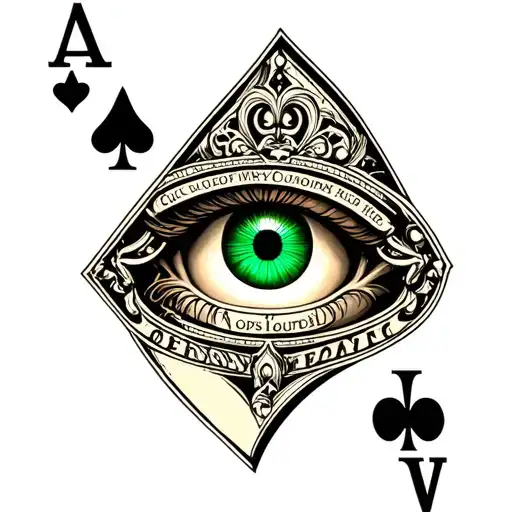 Cuckold green eye queen of spades tattoo design idea