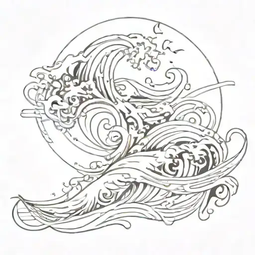 ocean, waves, rhythm line intertwined  tattoo design idea