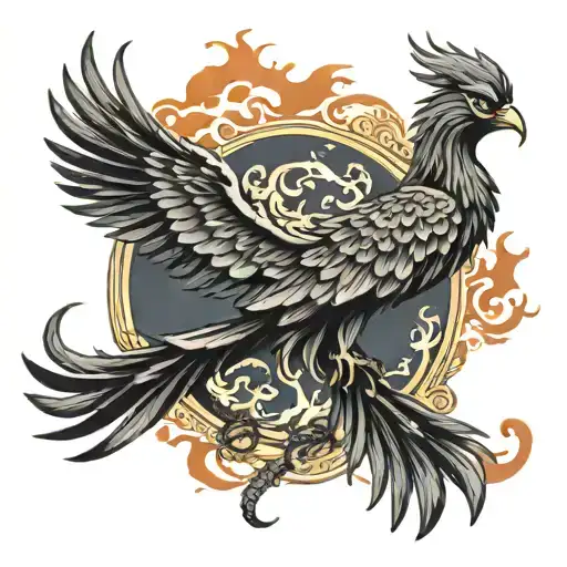 phoenix with open wings souranded by flames tattoo design idea