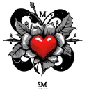 initial msm with heart tattoo design idea