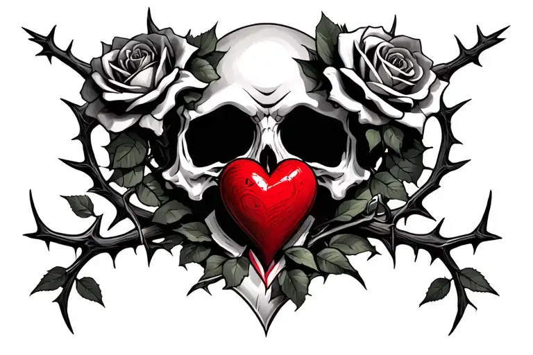 reaper, broken heart, roses and thorns tattoo design idea