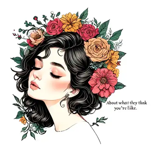 The text "about what they think you're like" With a girl daydreaming tattoo design idea