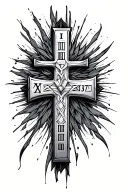 Thin Cross with number 1327 in Roman numerals going up the base on left side tattoo design idea