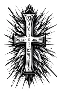 Thin Cross with number 1327 in Roman numerals going up the base on left side tattoo design idea