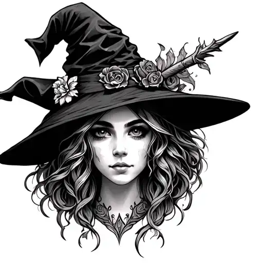 beautiful traditional witch head tattoo design idea