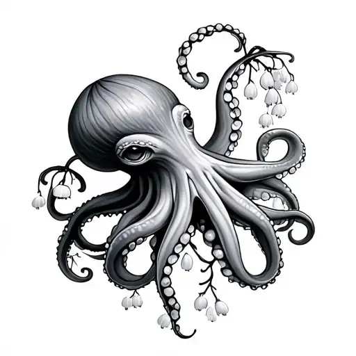 octopus lily of the valley feminine  tattoo design idea