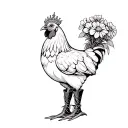 hen wearing boots with tiara and holding a flower bouquet tattoo design idea