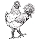hen wearing boots with tiara and holding a flower bouquet tattoo design idea