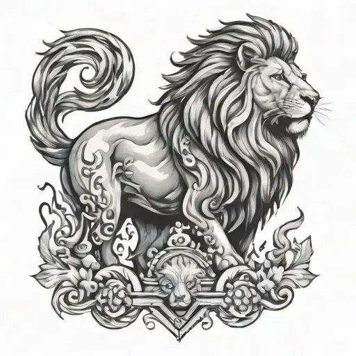 Fire breathing lion and sheep half chest tattoo tattoo design idea