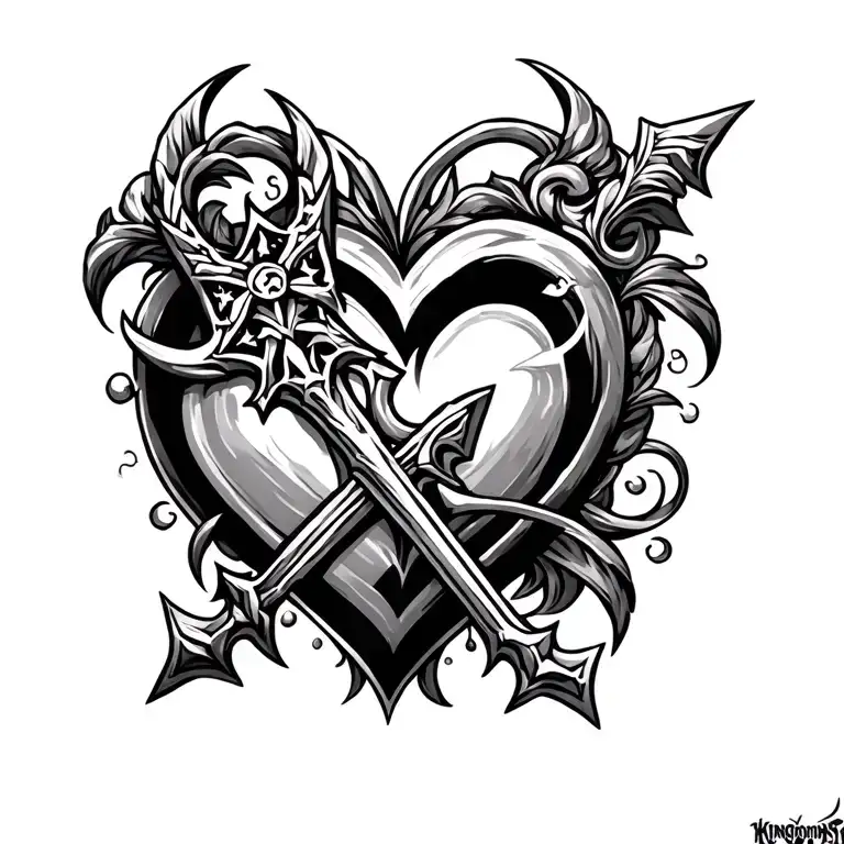 Kingdom Hearts keyblade, paopu and heart  tattoo design idea