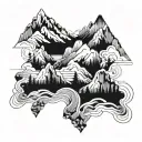 A geometric mountain range with a winding river flowing through it tattoo design idea