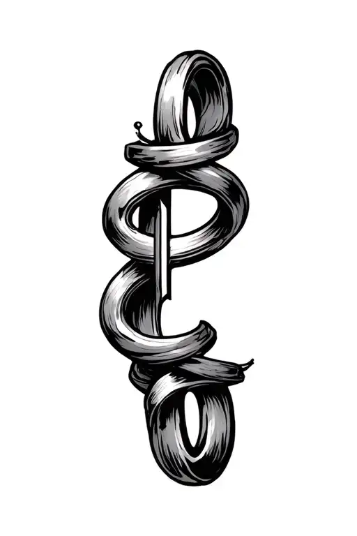 letter p as the center of a ring that wraps around the ring finger tattoo design idea