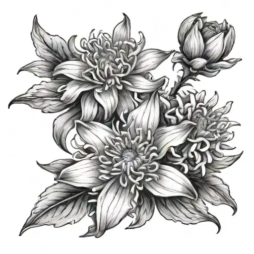 3 aster flowers blooming tattoo design idea