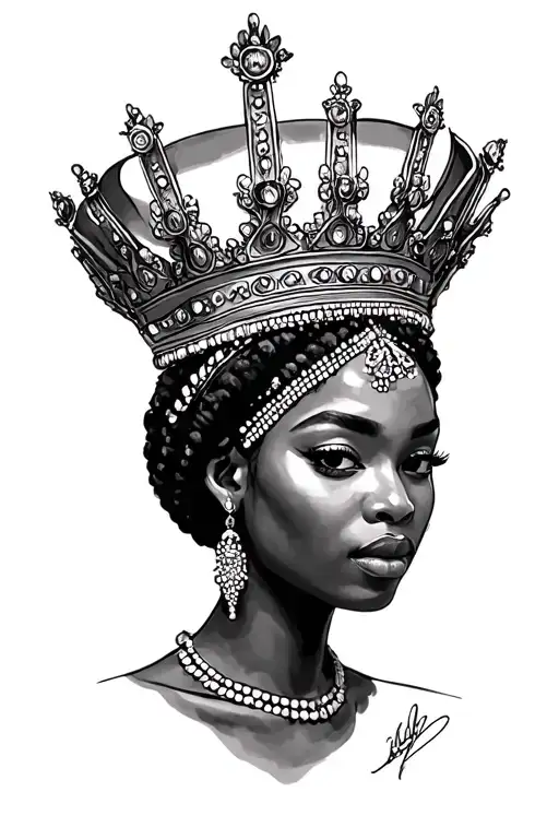 African queen's crown adorned tattoo design idea