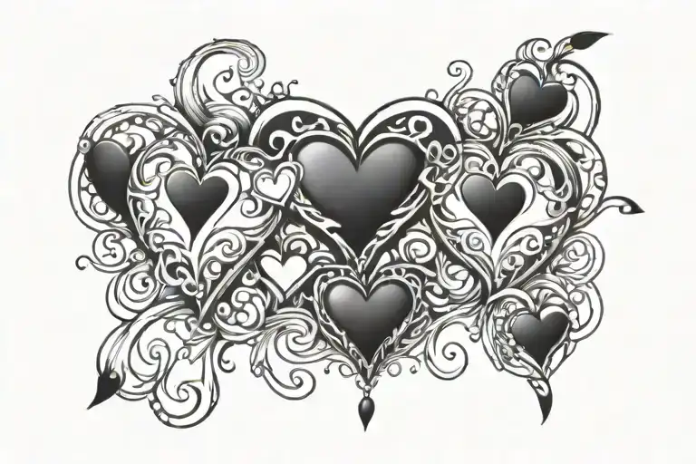 chrome cybersigilisim tramp stamp hearts tattoo design idea