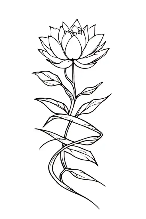 a lotus flower between vines wrapped tattoo design idea