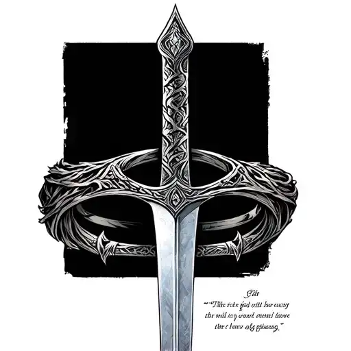 elden ring radahn greatsword with a quote tattoo design idea