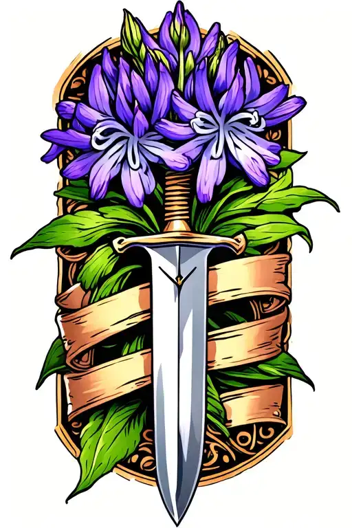 purple hyacinth flower wrapping a dagger tattoo tattoo design idea