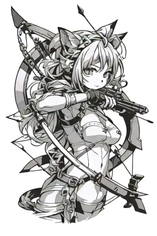 anime girl cat ears holding archery bow tattoo design idea