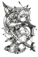 anime girl cat ears holding archery bow tattoo design idea