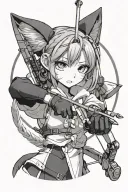 anime girl cat ears holding archery bow tattoo design idea