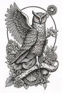 athena with owl perched tattoo design idea