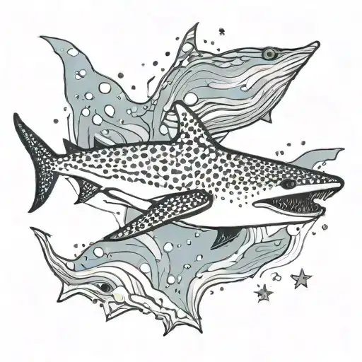 the outline of a whale shark in water but the water is the sky on a stary night tattoo design idea