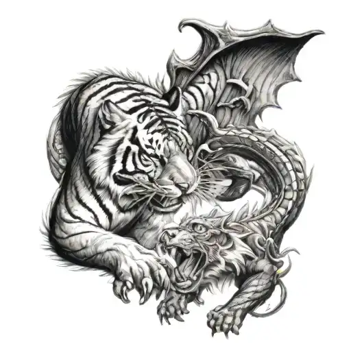 Tiger vs Dragon fighting stance tattoo design idea