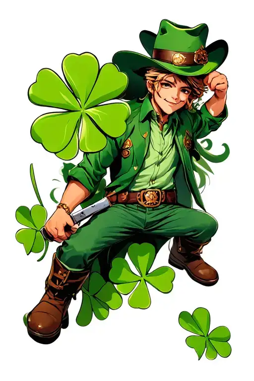 4 leaf clover cowboy tattoo design idea