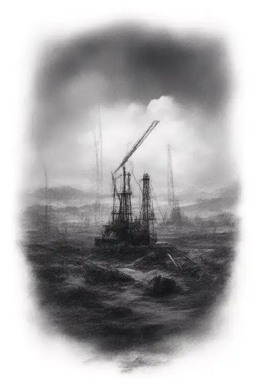 oilfield landscape tattoo design idea