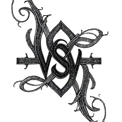 "VSV" "VSV" Initials intertwined Lorraine Cross tattoo design idea