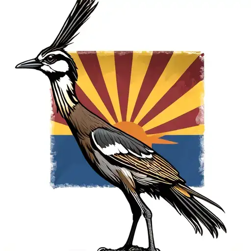 realistic road runner with Arizona state flag intertwined tattoo design idea