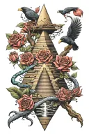snake roses pyramid trees roses crows moons stars waterfalls tattoo design idea