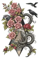 snake roses pyramid trees roses crows moons stars waterfalls tattoo design idea