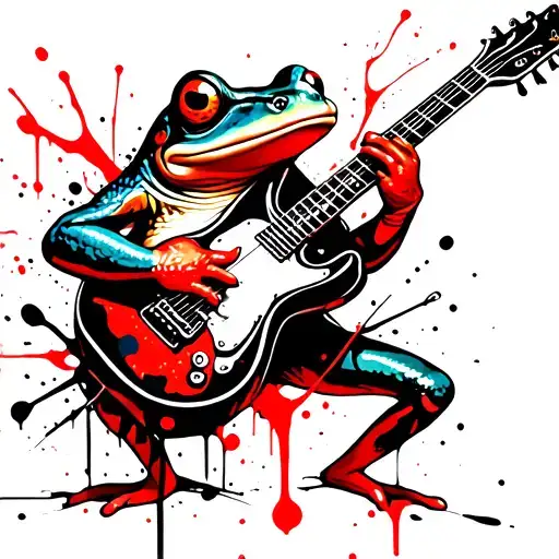 frog playing guitar tattoo design idea