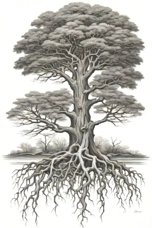 posion tree with no leaves with roots growing tattoo design idea