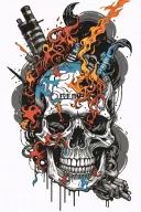 BLACK AND BLUE FLAMES AND SKULL AND CIGARETE tattoo design idea