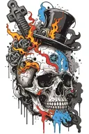 BLACK AND BLUE FLAMES AND SKULL AND CIGARETE tattoo design idea