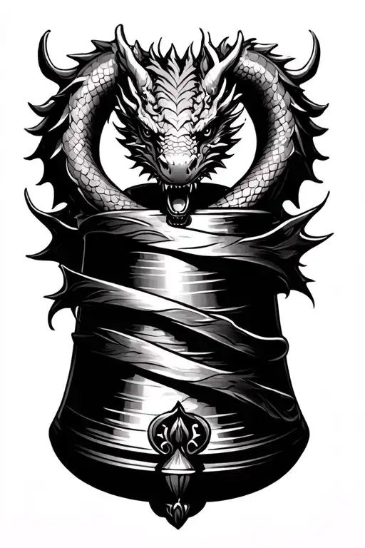 Bell with small dragon wrapped tattoo design idea