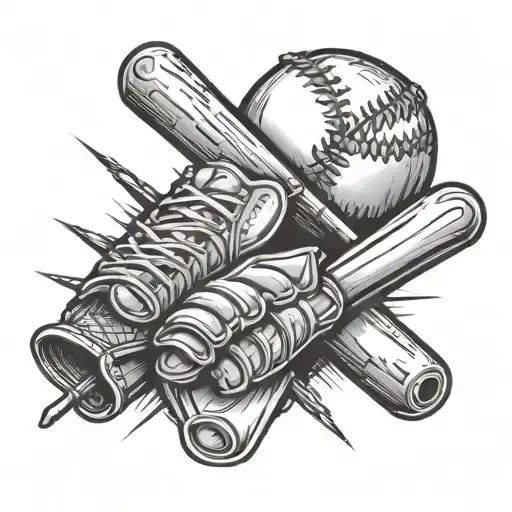 Baseball glove and crossed bats tattoo design idea