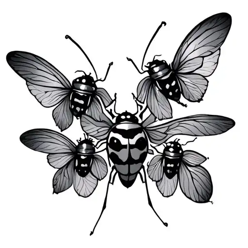 progressively flying ladybugs tattoo design idea
