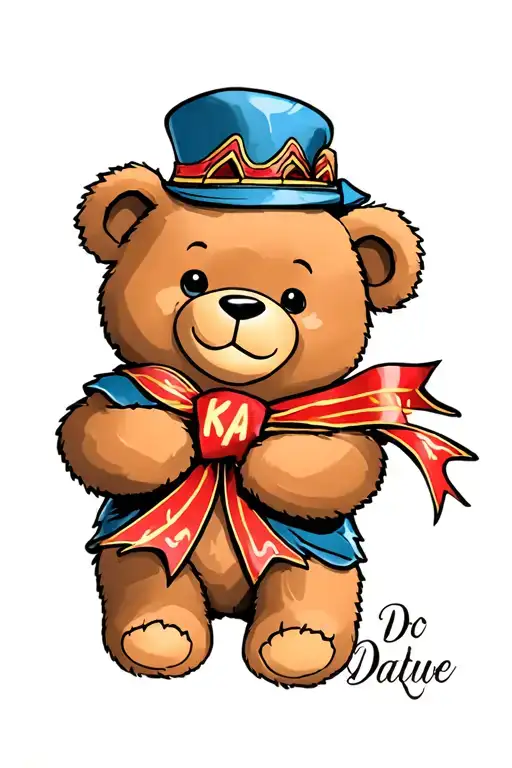 cheeky Teddy bear sitting holding name ribbon  tattoo design idea