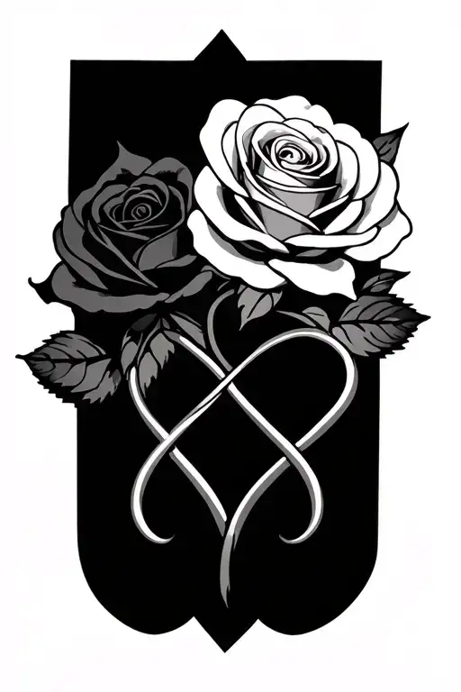 roses intertwined infinity symbols tattoo design idea