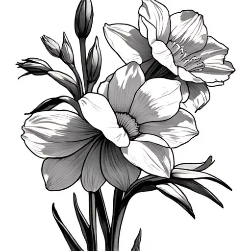 Daffodil Daisy Gladiolus SweetPea Narcissus Jonquil all together  tattoo design idea