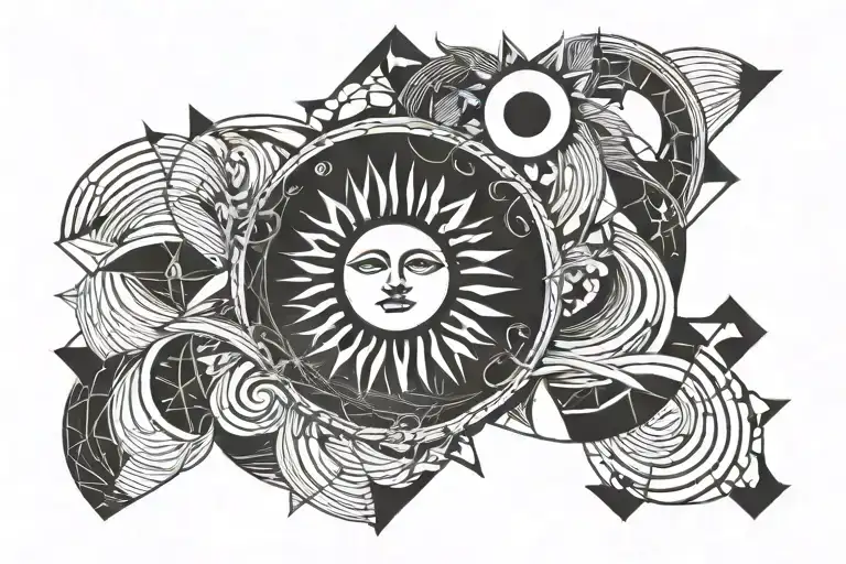sun and moon shining tattoo design idea