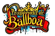 write "Propiedad de" in small letters and "Balboa" in big letters graffiti style under a 5 point crown tattoo design idea