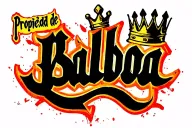 write "Propiedad de" in small letters and "Balboa" in big letters graffiti style under a 5 point crown tattoo design idea